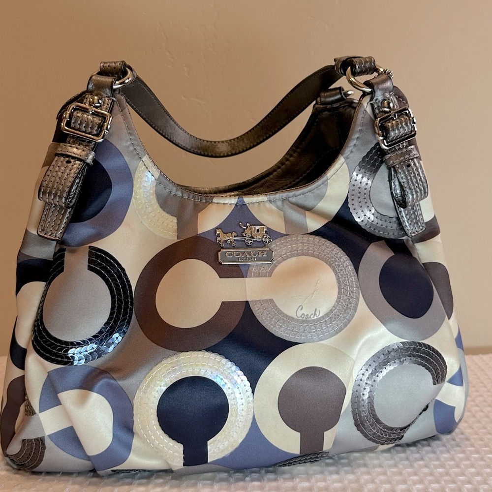 Coach Madison Scarf Print Sequin Shoulder Bag